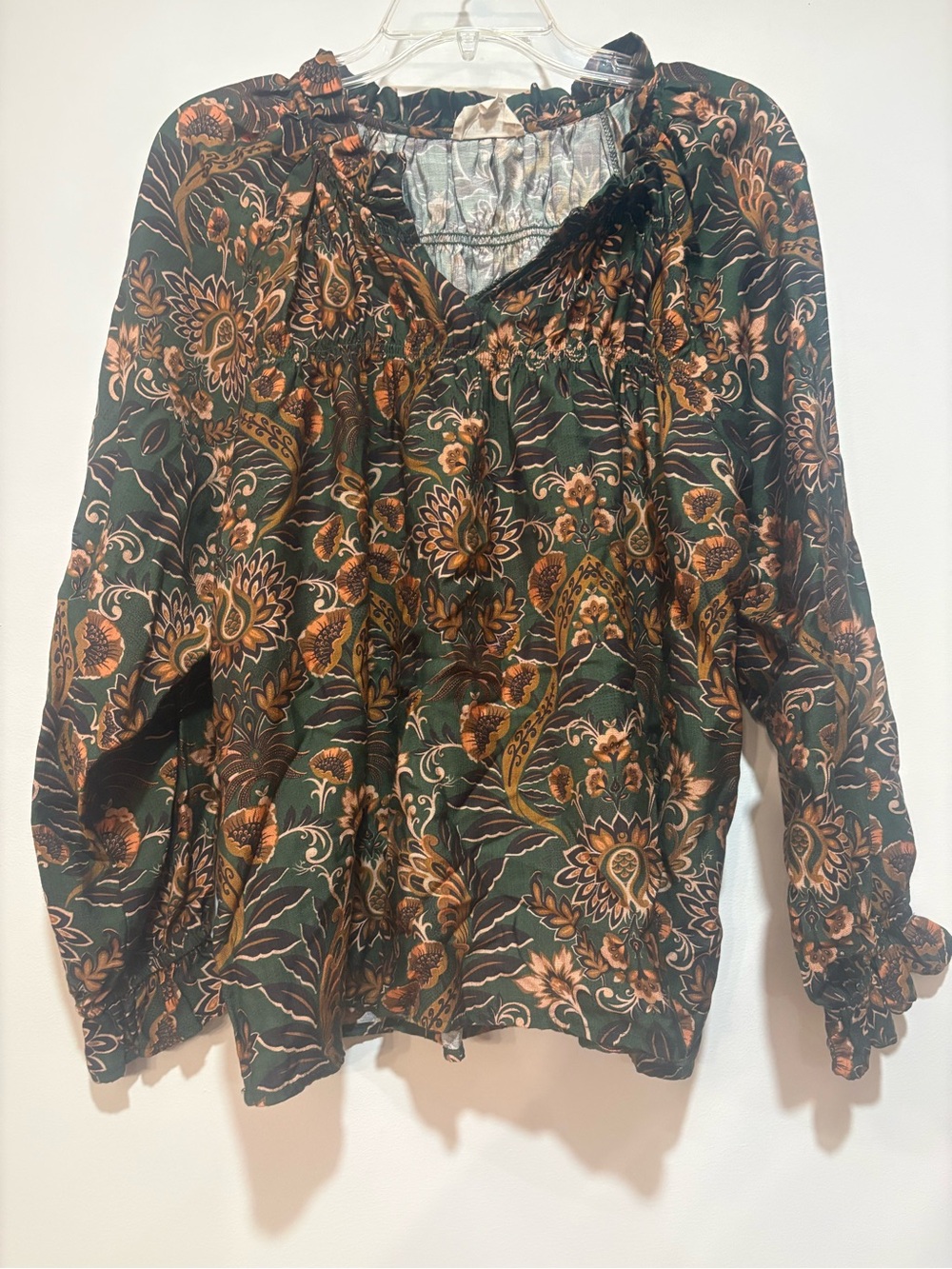 Umgee Green & Brown Floral Paisley Peasant Top